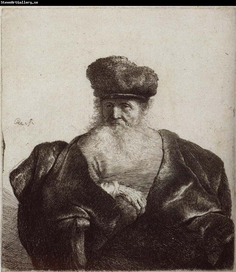 REMBRANDT Harmenszoon van Rijn Old Man with Beard,Fur Cap and Velvet Cloak